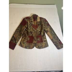 Vintage Tapestry Blazer Jacket ELCC Brand Burgundy Velvet Gold Renaissance Small